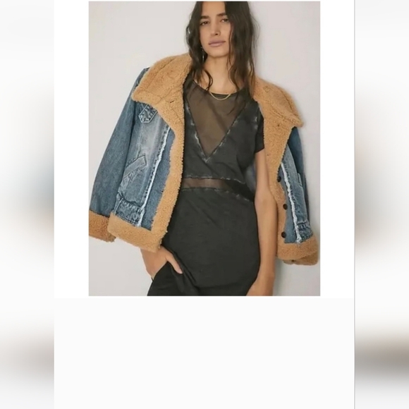 Free People Jackets & Blazers - Free People Rylee Cozy Moto Sherpa Faux Fur Denim Jacket Womens